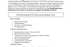 STELLENAUSSCHREIBUNG - STEINMETZTECHNIKERIN/STEINMETZTECHNIKER